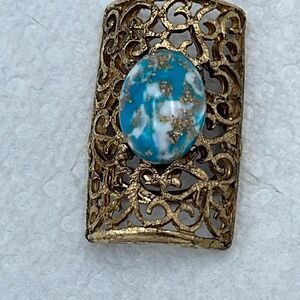 Vintage stunning dress clip scarf clip dome  glass filigree metal
